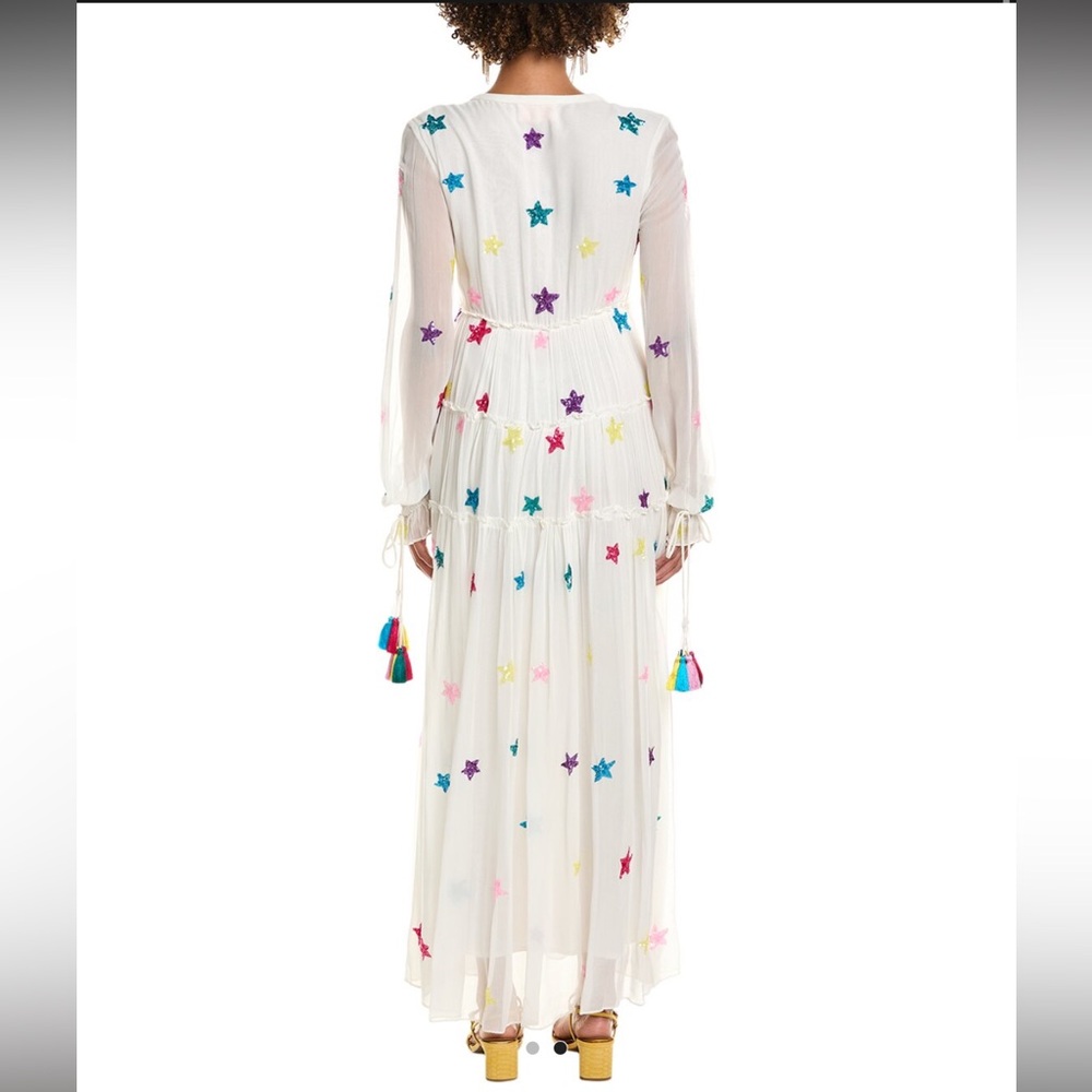 Sandy Stars Boho Embroidered Long Maxi Gown In White Rainbow Stars 5⭐️Rated - Picture 3 of 13